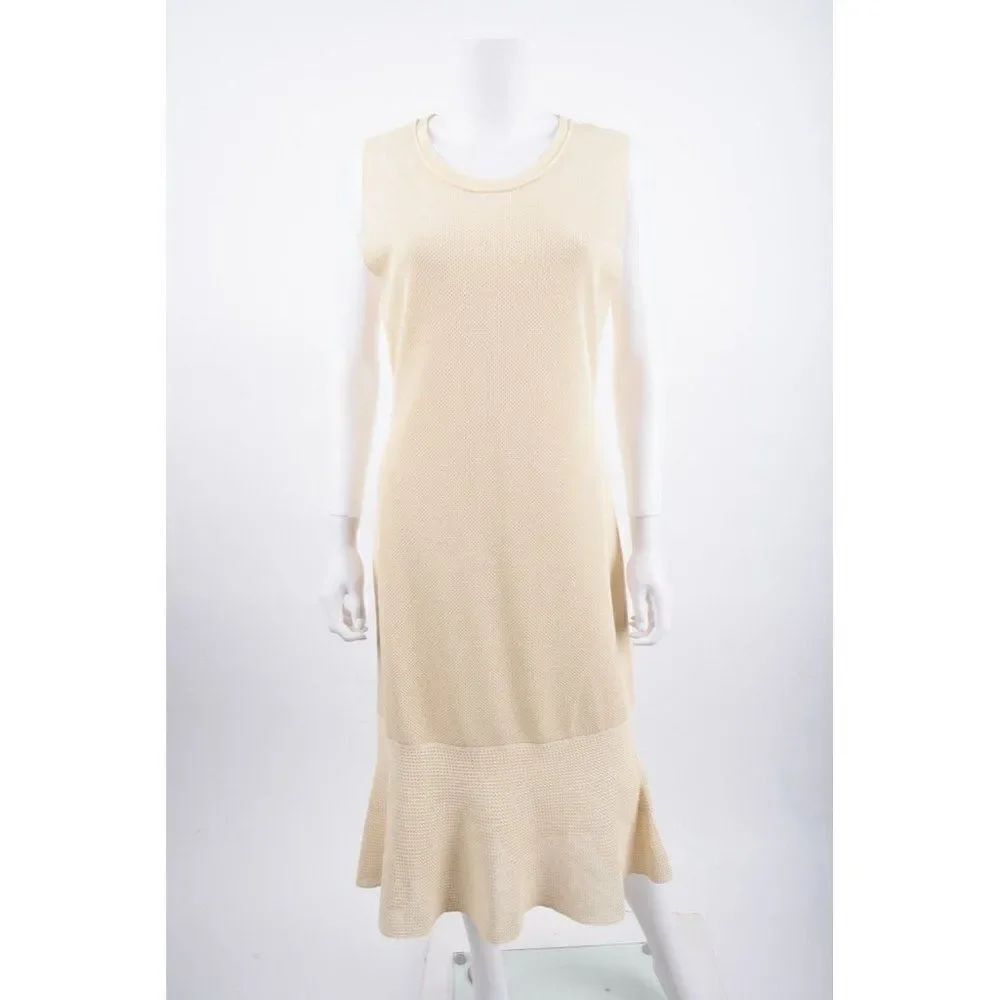 Calvin Klein Collection Womens Textured Knit Midi Dress XL Beige Sleeveless
